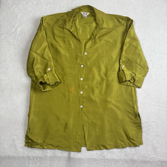 Tops - VTG S.L.B. Green Long Sleeve Button Up Collared Blouse Women's Medium Stains